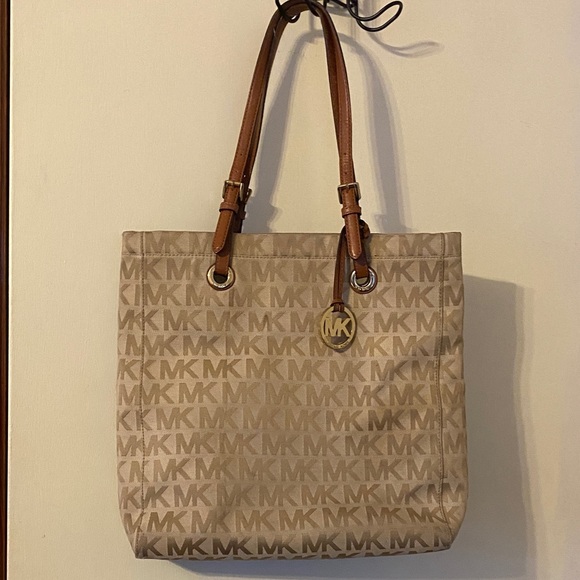 Michael Kors Handbags - Michael Kors Beige and Brown Logo Tote